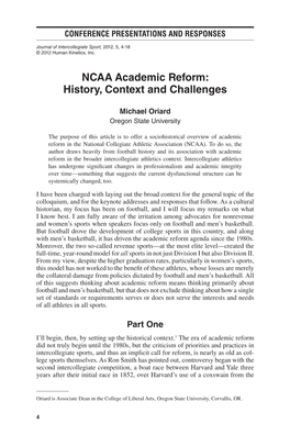 NCAA Academic Reform: History, Context and Challenges