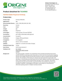 FASTKD3 Rabbit Polyclonal Antibody – TA349969 | Origene