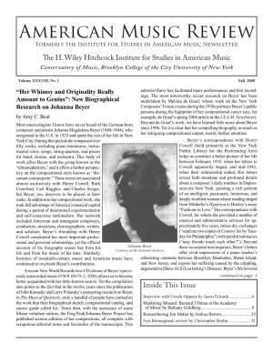 American Music Review Formerly the Institute for Studies in American Music Newsletter