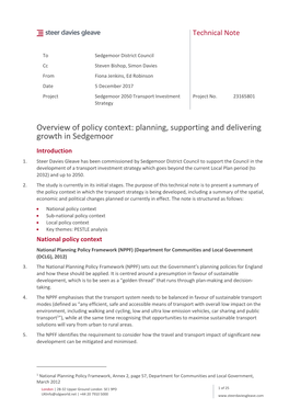 Sedgemoor Transport Investment Strategy Policy Context