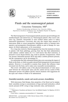 Fluids and the Neurosurgical Patient