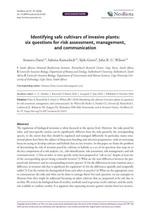 Identifying Safe Cultivars of Invasive Plants: Six Questions for Risk Assessment, Management, and Communication