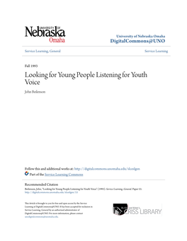 Looking for Young People Listening for Youth Voice John Beilenson