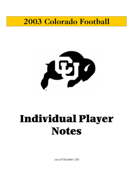 Individual Player Notes