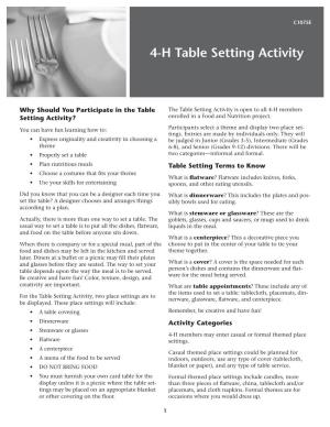 4-H Table Setting Activity