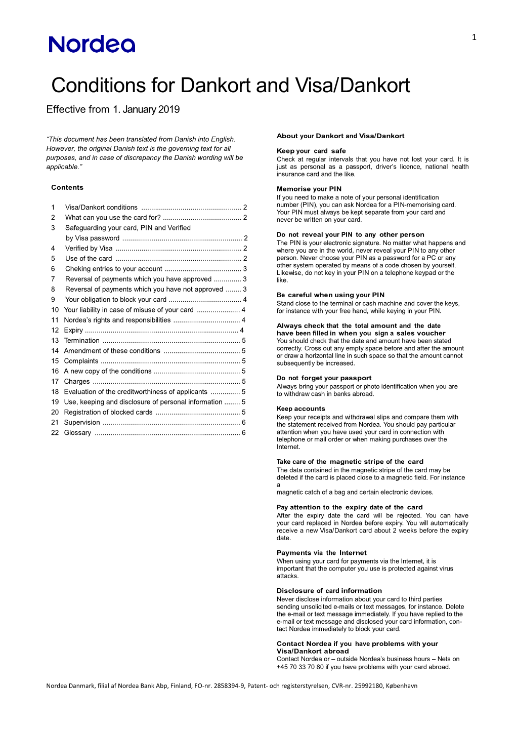 Conditions for Dankort and Visa/Dankort