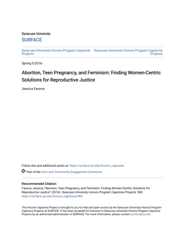 Abortion, Teen Pregnancy, and Feminism: Finding Women-Centric Solutions for Reproductive Justice