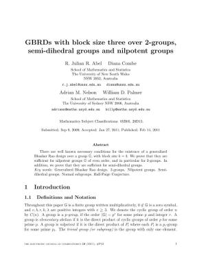 Gbrds with Block Size Three Over 2-Groups, Semi-Dihedral Groups and Nilpotent Groups