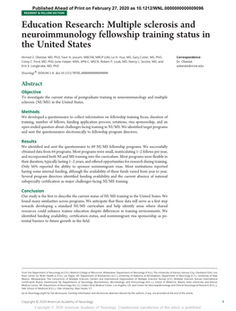 Education Research: Multiple Sclerosis and Neuroimmunology Fellowship Training Status in the United States