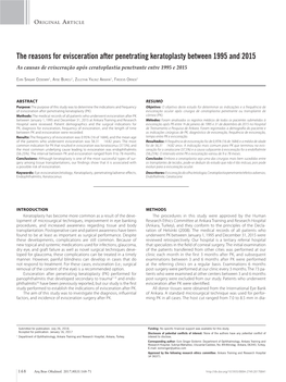 The Reasons for Evisceration After Penetrating Keratoplasty Between 1995 and 2015 As Causas De Evisceração Após Ceratoplastia Penetrante Entre 1995 E 2015