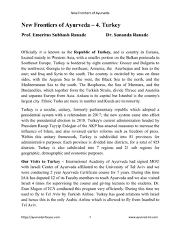 New Frontiers of Ayurveda – 4. Turkey Prof