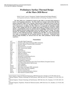 Preliminary Surface Thermal Design of the Mars 2020 Rover