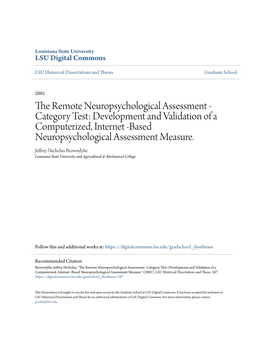Category Test: Development and Validation of a Computerized, Internet -Based Neuropsychological Assessment Measure