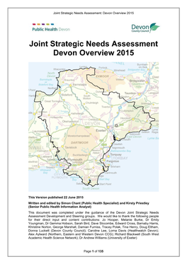 Joint Strategic Needs Assessment Devon Overview 2015