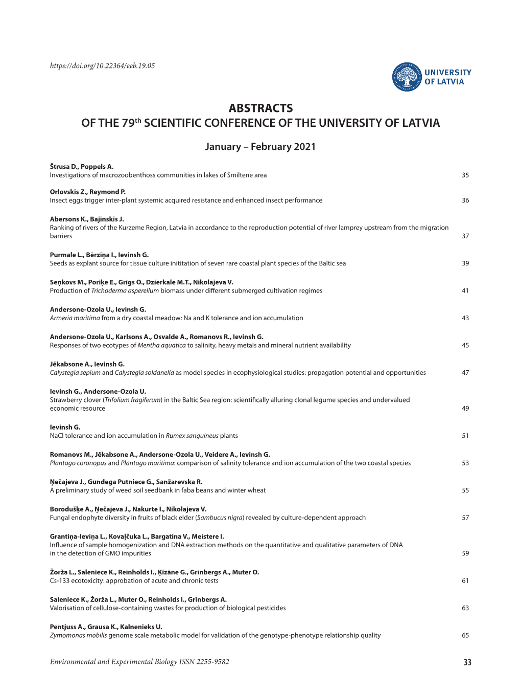 ABSTRACTS of the 79Th SCIENTIFIC CONFERENCE of the UNIVERSITY of LATVIA