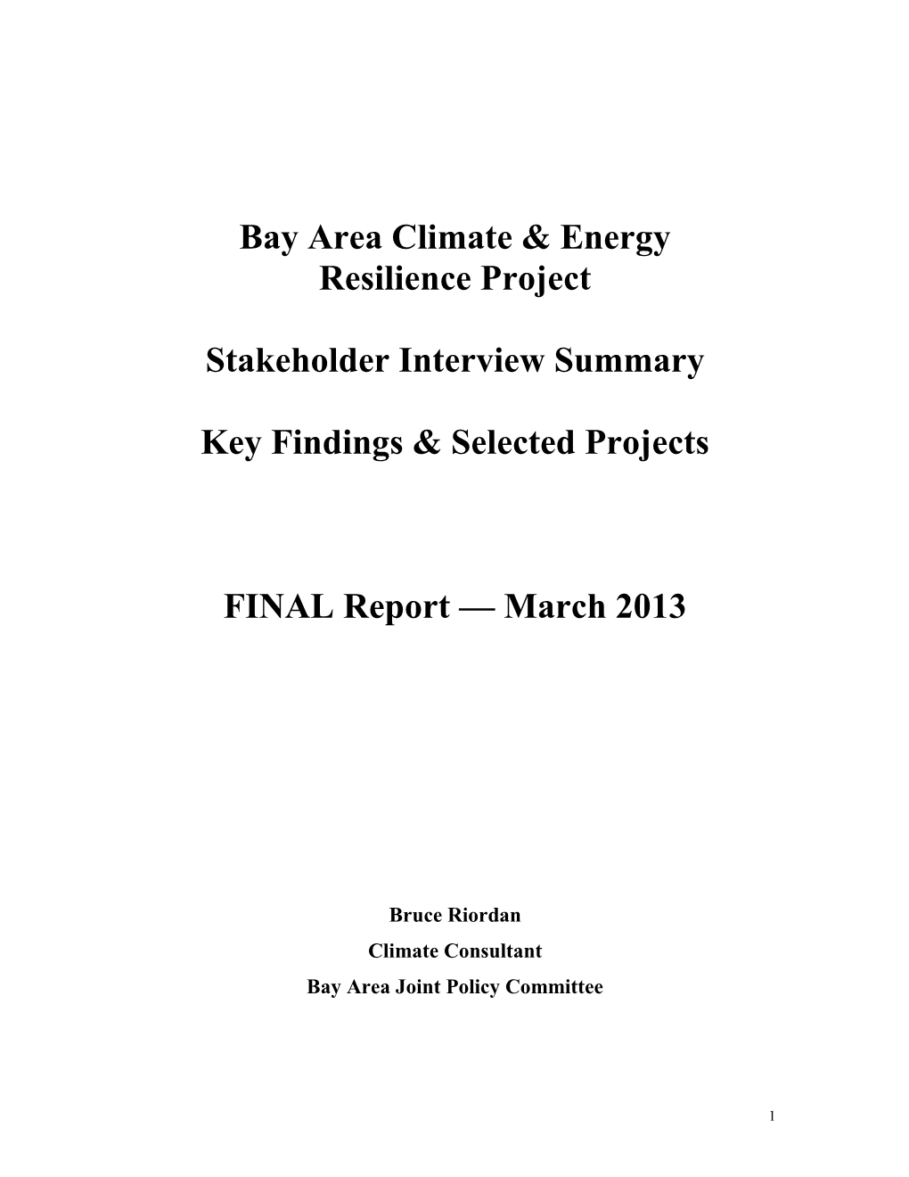 Bay Area Climate & Energy Resilience Project Stakeholder Interview