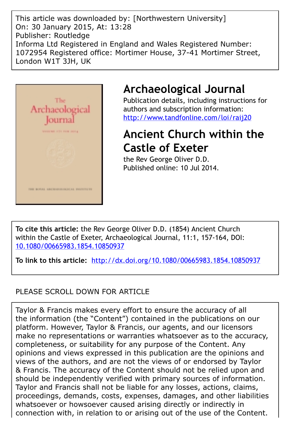 Archaeological Journal Ancient Church Within the Castle Of