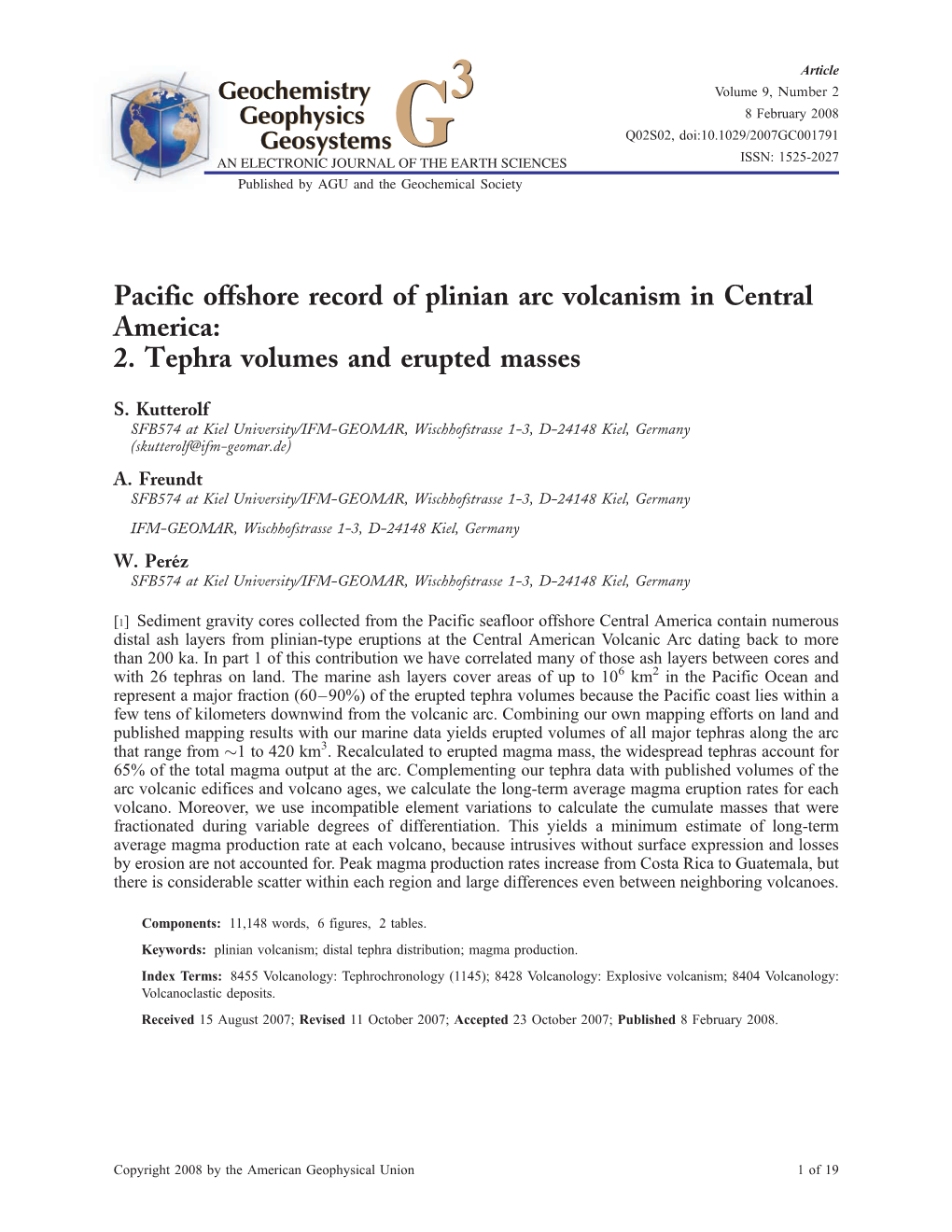 Pacific Offshore Record of Plinian Arc Volcanism in Central America: 2