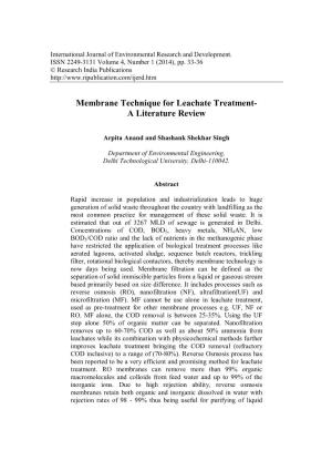 Membrane Technique for Leachate Treatment- a Literature Review