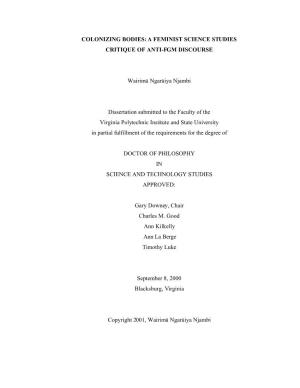 A FEMINIST SCIENCE STUDIES CRITIQUE of ANTI-FGM DISCOURSE Wairimé Ngaréiya Njambi Dissertation Submitted To