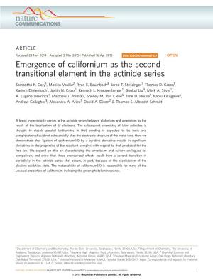 Emergence of Californium As the Second Transitional Element in the Actinide Series