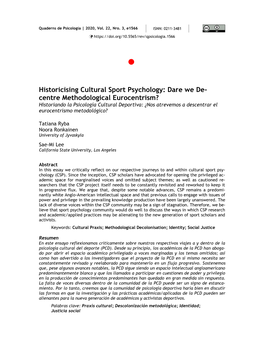 Historicising Cultural Sport Psychology: Dare We De