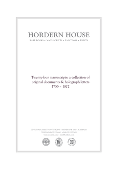 Hordern House Rare Books • Manuscripts • Paintings • Prints