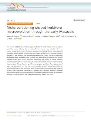 Niche Partitioning Shaped Herbivore Macroevolution Through the Early Mesozoic ✉ Suresh A