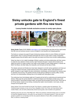 Sisley Unlocks Gate to England's Finest Private Gardens with Five New Tours