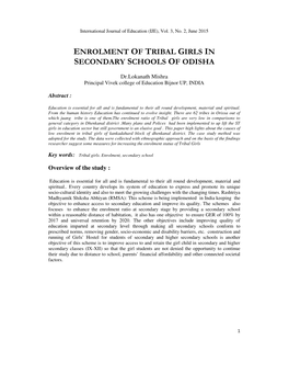 Enrolment of Tribal Girls in Secondary Schools of Odisha