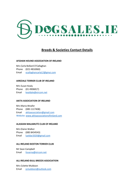 Breeds & Societies Contact Details
