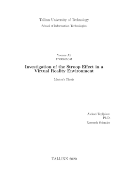 Investigation of the Stroop Effect in a Virtual Reality Environment