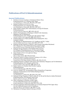 List of Publications of Prof. R. Balasubramaniam