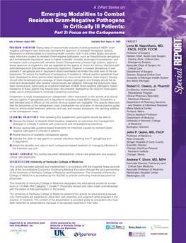 Emerging Modalities to Combat Resistant Gram-Negative Pathogens in Critically Ill Patients: Part 2: Focus on the Carbapenems