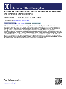 Elastase 3B Mutation Links to Familial Pancreatitis with Diabetes and Pancreatic Adenocarcinoma