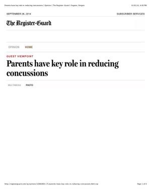 Parents Have Key Role in Reducing Concussions | Opinion | the Register-Guard | Eugene, Oregon 9/26/14, 4:30 PM