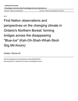 First Nation Observations and Perspectives on the Changing Climate in Ontario's Northern Boreal