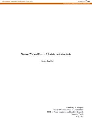 Women, War and Peace – a Feminist Content Analysis. Maija Laukka