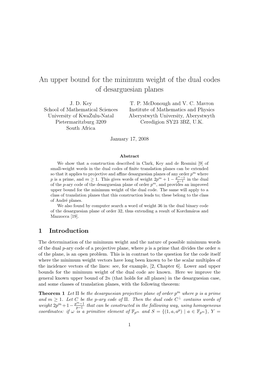 An Upper Bound for the Minimum Weight of the Dual Codes of Desarguesian Planes