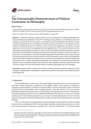 The Unreasonable Destructiveness of Political Correctness in Philosophy