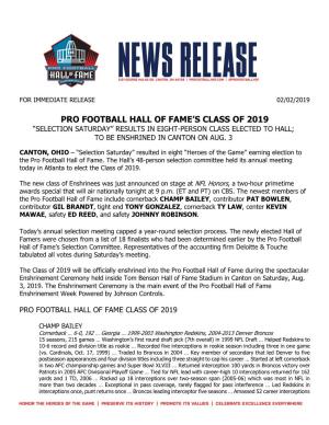 Pro Football Hall of Fame's Class of 2019