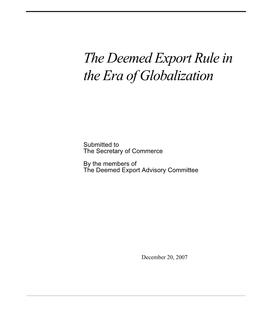 The Deemed Export Rule in the Era of Globalization