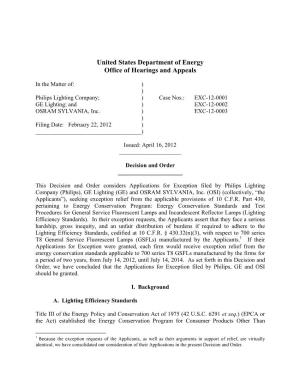 United States Department of Energy Office of Hearings and Appeals