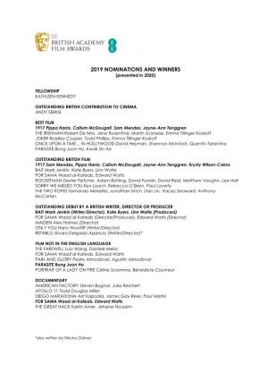 2019 NOMINATIONS and WINNERS (Presented in 2020)