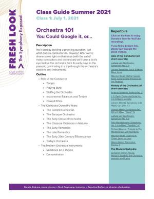 Class Guide Summer 2021 Orchestra