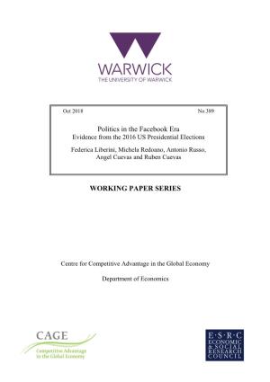 WORKING PAPER SERIES Politics in the Facebook
