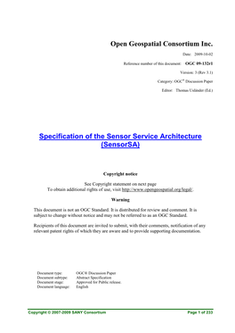 Specification of the Sensor Service Architecture (Sensorsa)