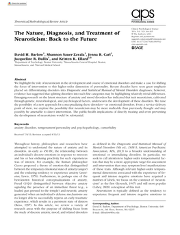 The Nature, Diagnosis, and Treatment of Neuroticism Research-Article5055322013