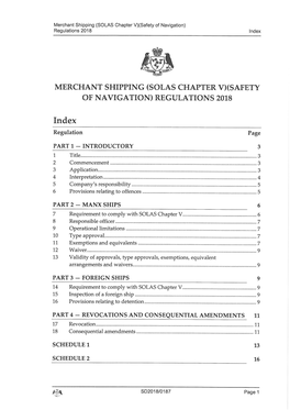 (SOLAS Chapter V)(Safety of Navigation) Regulations 2018 Index