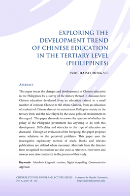 Exploring the Development Trend of Chinese Education in the Tertiary Level (Philippines)
